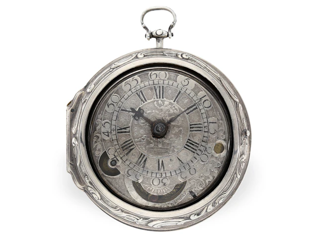 Pocket watch: extremely rare Silesian pocket watch with a false-pendulum