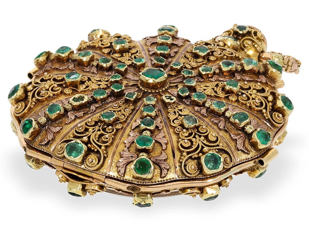 Pocket watch: A rarity, a ceremonial pocket watch set with emeralds
