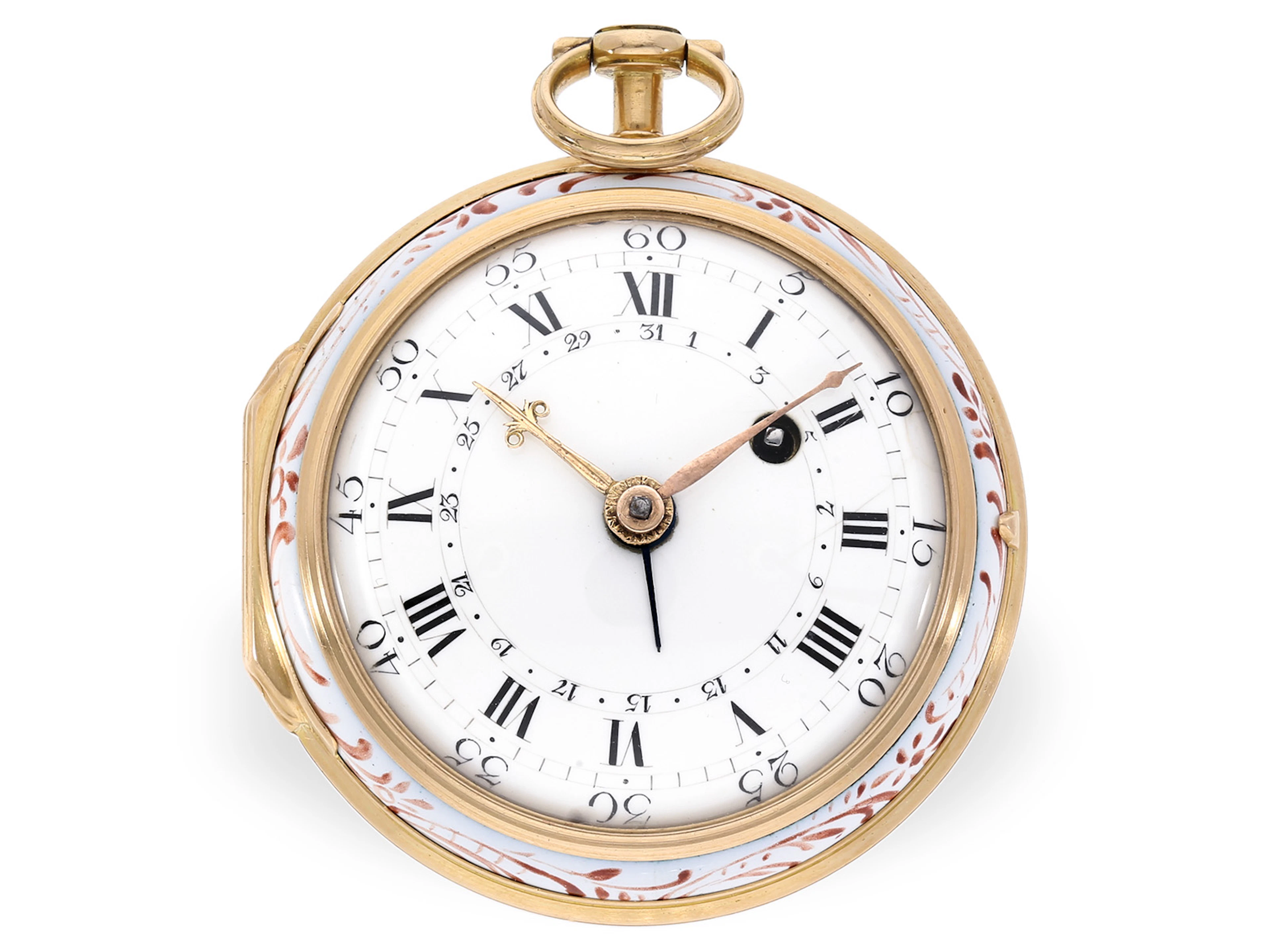 Pocket watch: gold verge watch with a very rare porcelain case, Guy