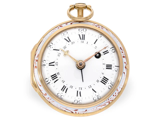 Pocket watch: gold verge watch with a very rare porcelain case, Guy