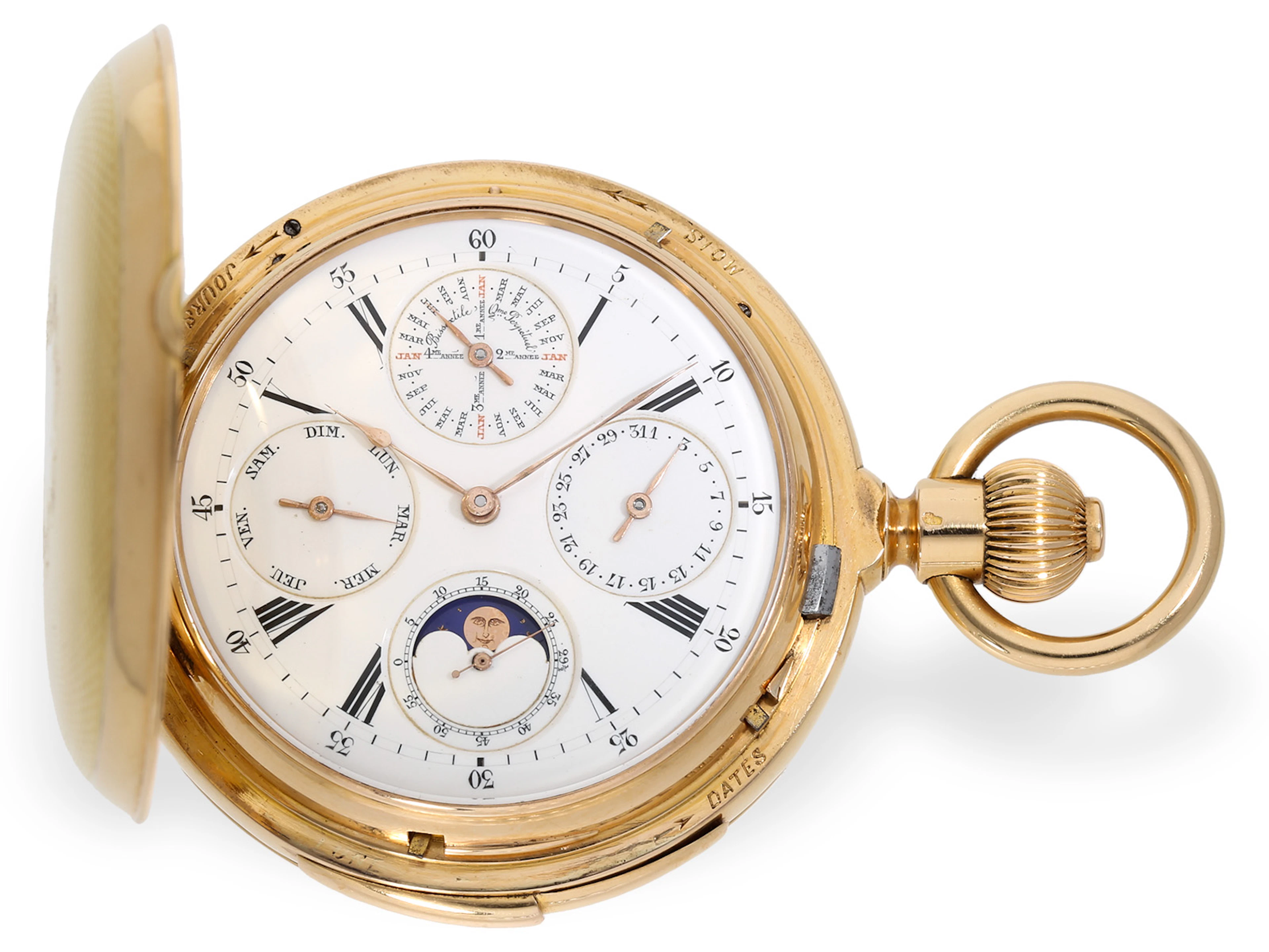 Pocket watch: significant Geneva chronometer with 7 complications