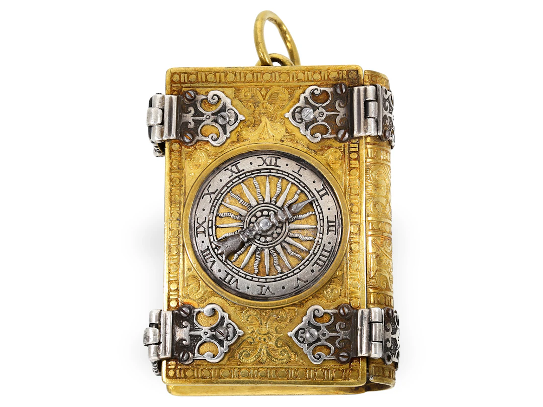 Pendent watch: notable, extremely rare book-shaped watch, probably circa 1650