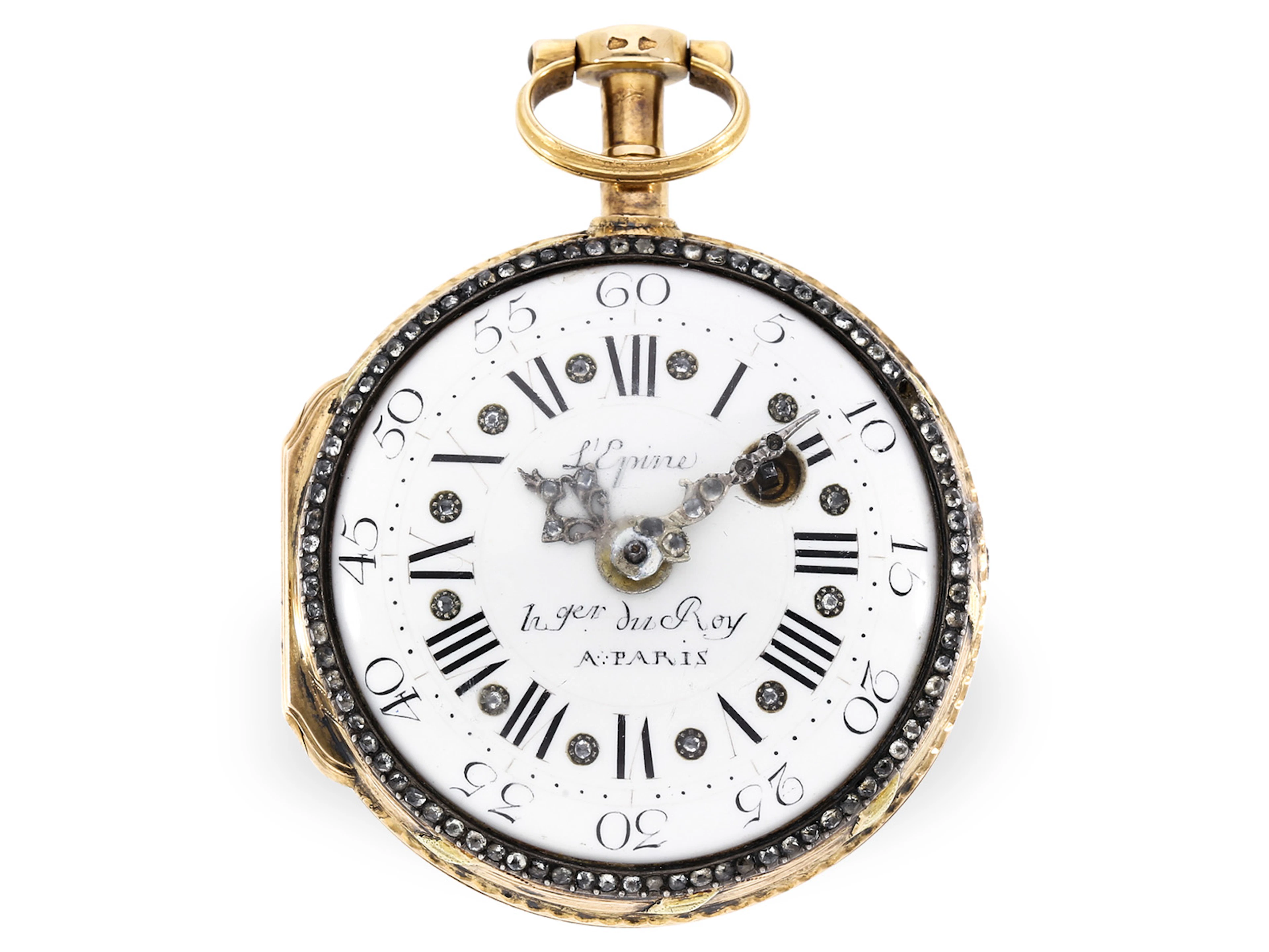 Pocket watch: very fine four-colour gold and enamel verge watch, by