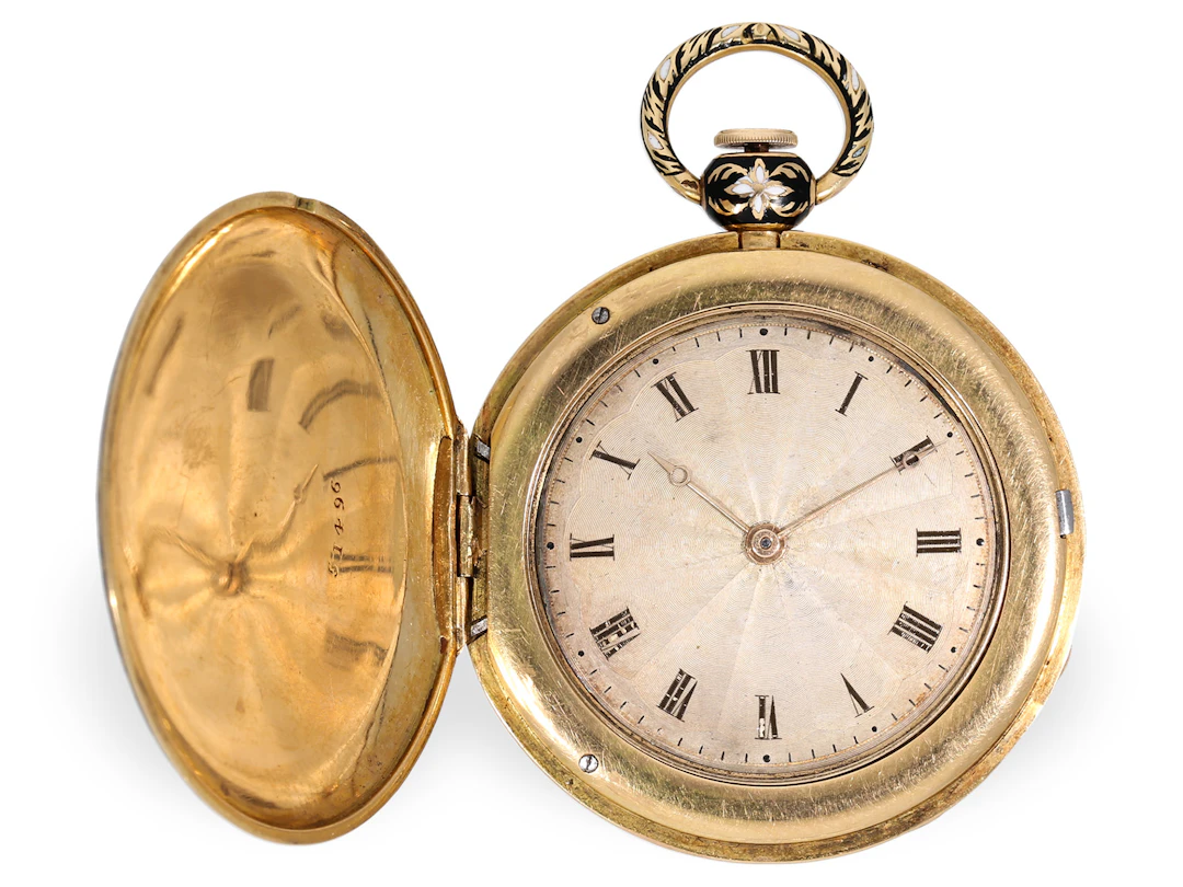 Pocket watch: extremely rare gold and enamel Breguet ‘Cabriolet’-type