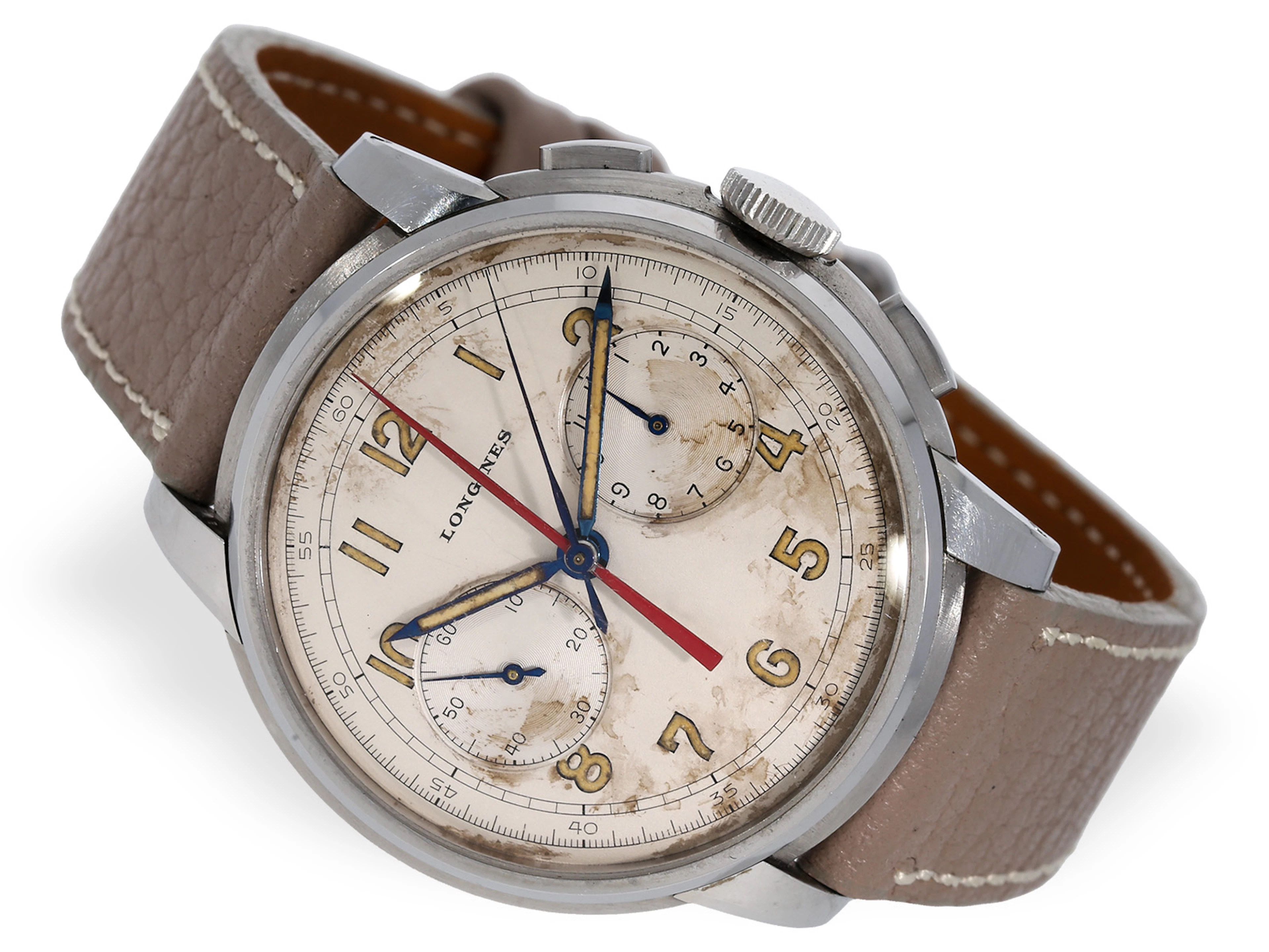Wristwatch: extremely rare Longines chronograph with central counter