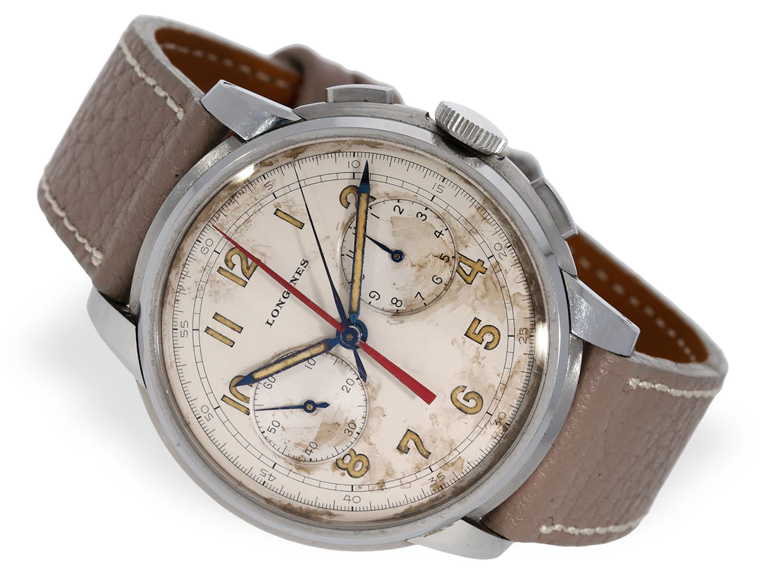 Wristwatch: extremely rare Longines chronograph with central counter