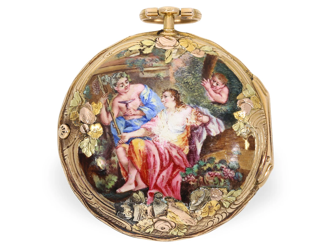 Pocket watch: exceptionally beautiful Rococo gold and enamel verge