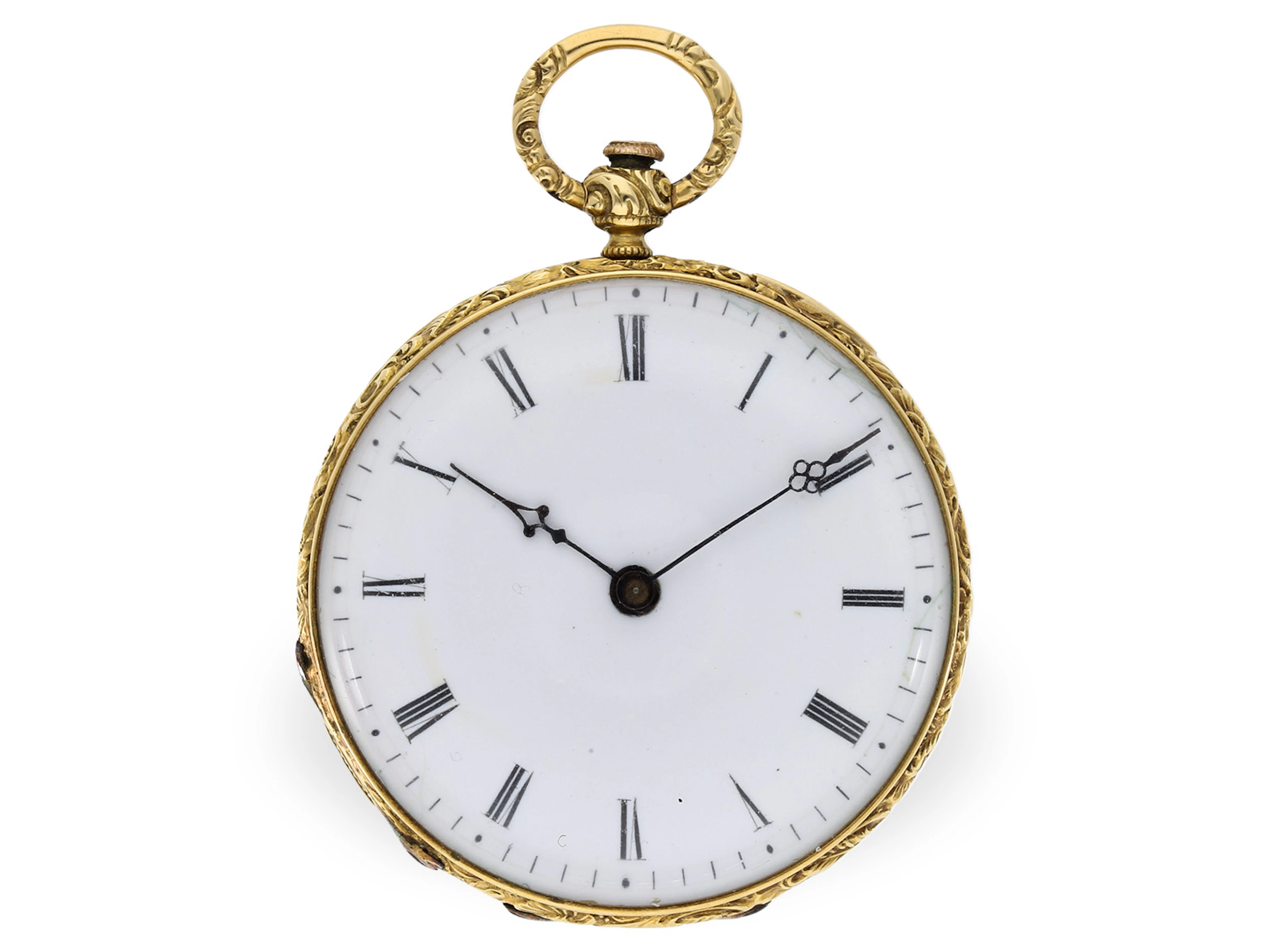 Pocket watch: rare gold and enamel Lépine with very fine enamel painting