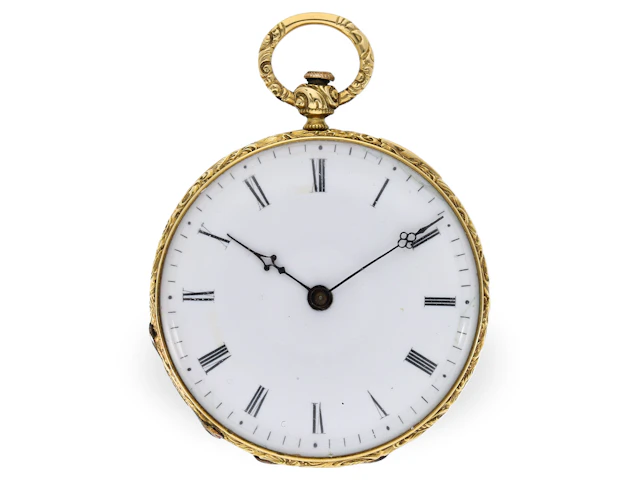 Pocket watch: rare gold and enamel Lépine with very fine enamel painting