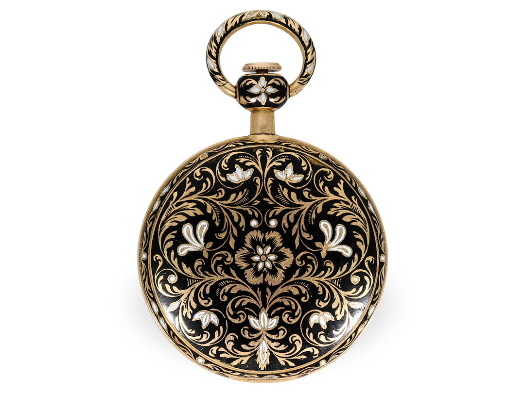 Pocket watch: extremely rare gold and enamel Breguet ‘Cabriolet’-type