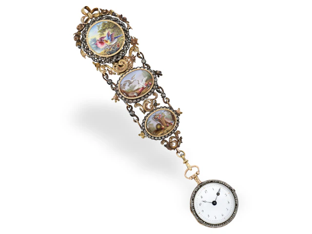 Pocket watch: museum-quality chatelaine with watch and original box