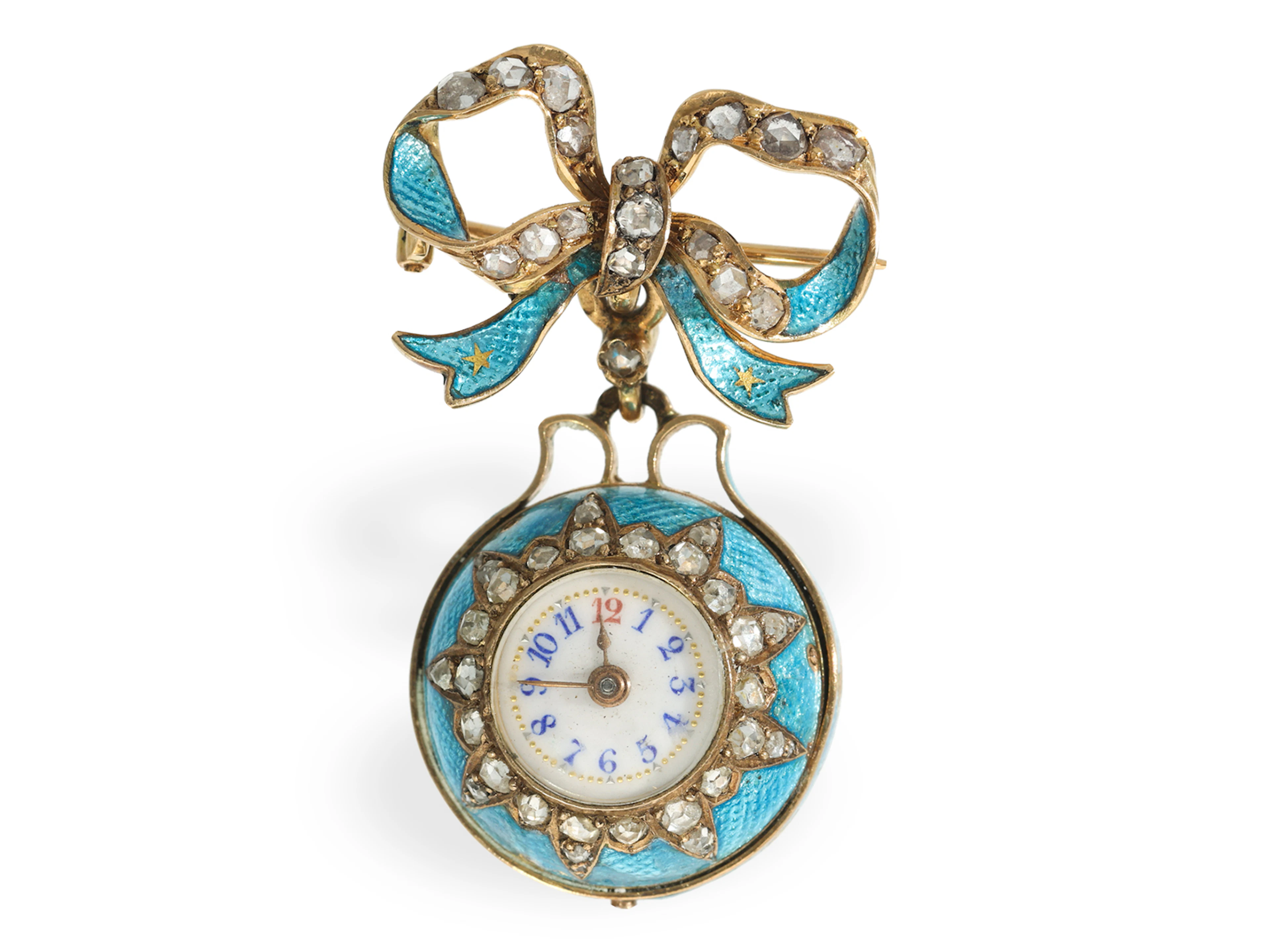 Pendant watch: gold and enamel ‘Boule de Genève’ shaped watch with