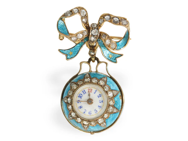 Pendant watch: gold and enamel ‘Boule de Genève’ shaped watch with