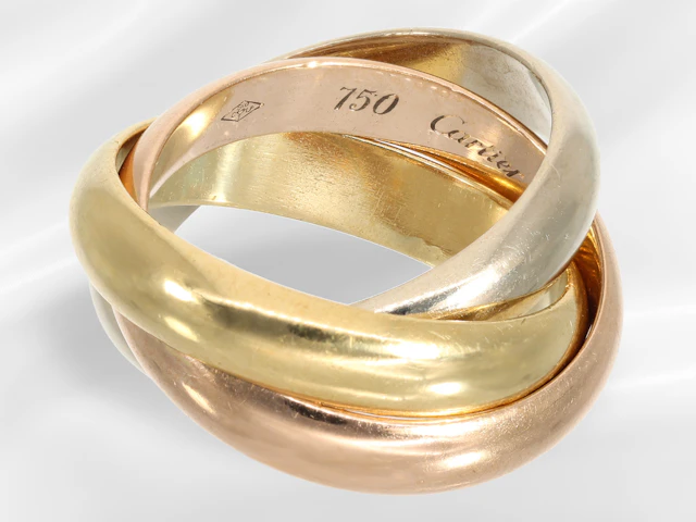 Ring: distinctive Trinity goldsmith's ring by Cartier, designer jewellery