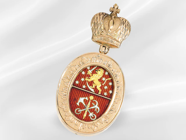 Pendant/badge: rare, antique Russian medal/badge with enamel inlays