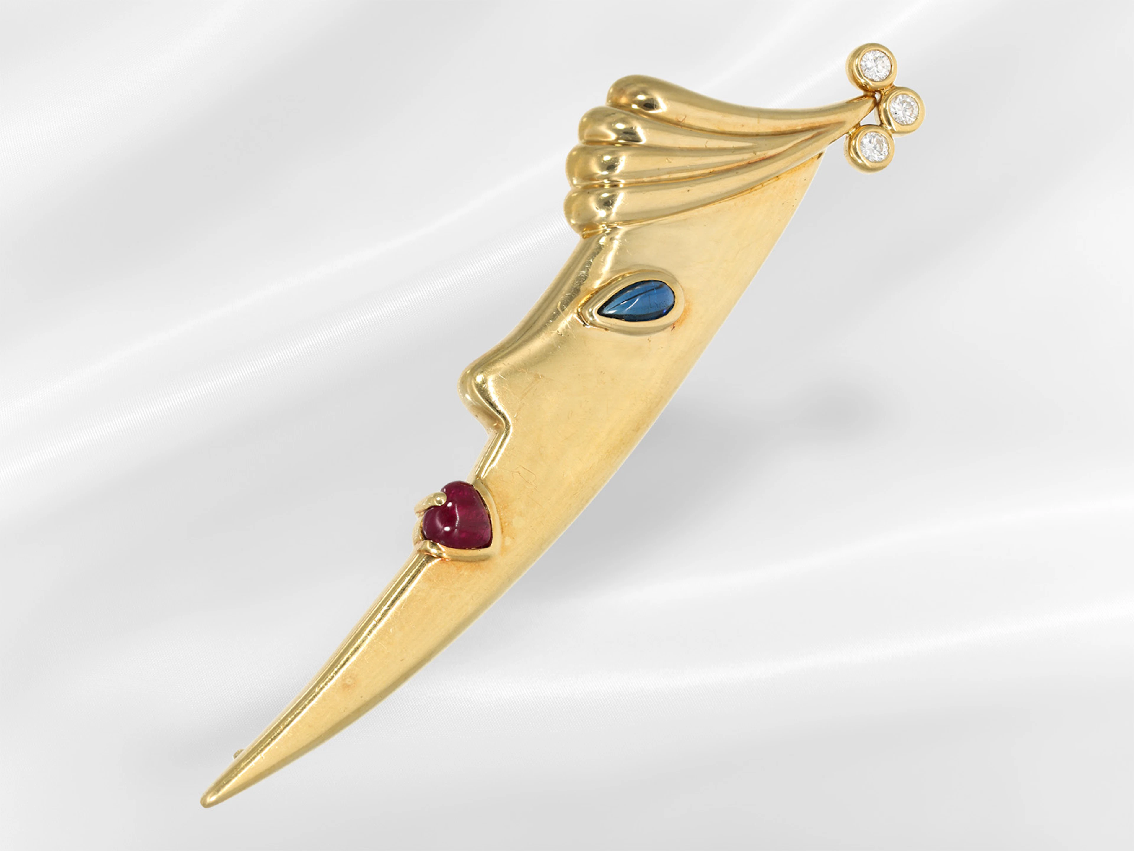 Brooch/pin: unusual designer goldsmith's work with brilliant-cut diamonds