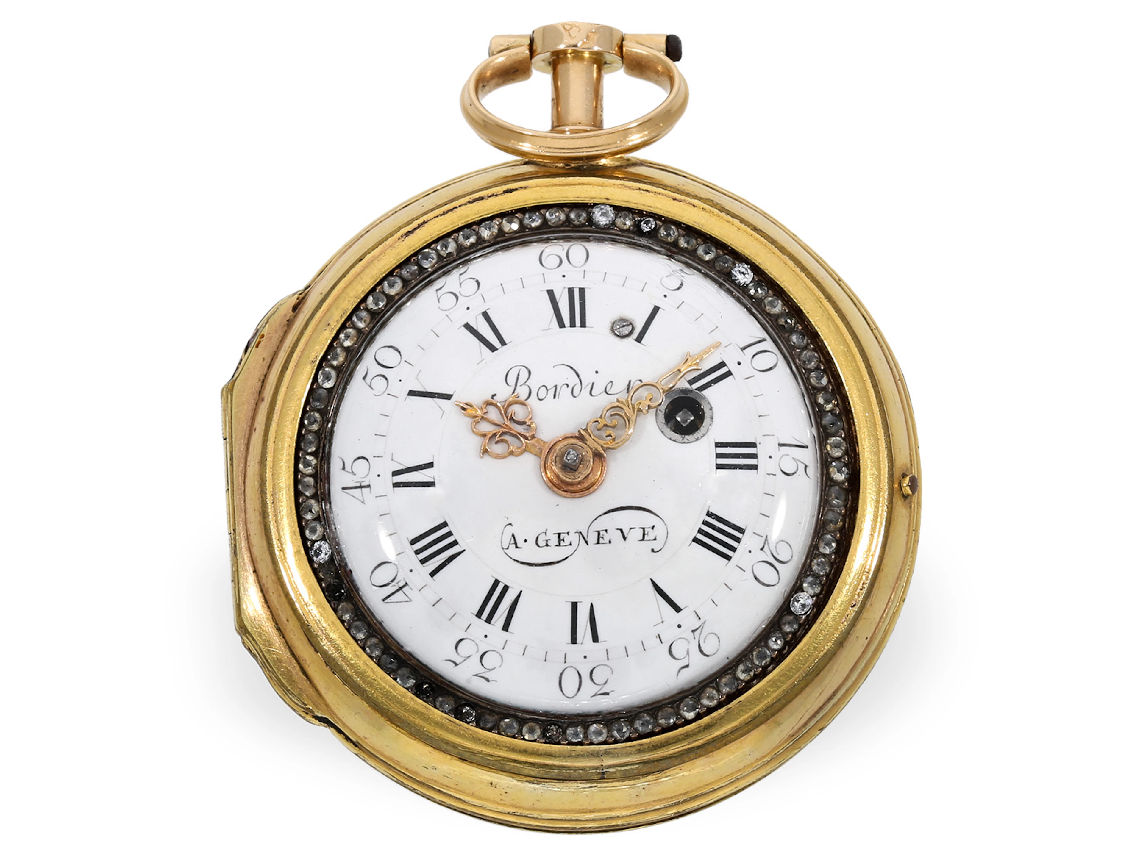 Pocket watch: exquisite Geneva gold and enamel verge watch with very