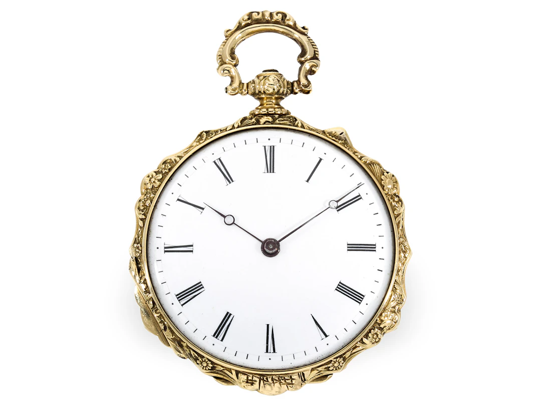 Pocket watch: very fine Geneva gold enamel ‘Lépine’ with diamond setting