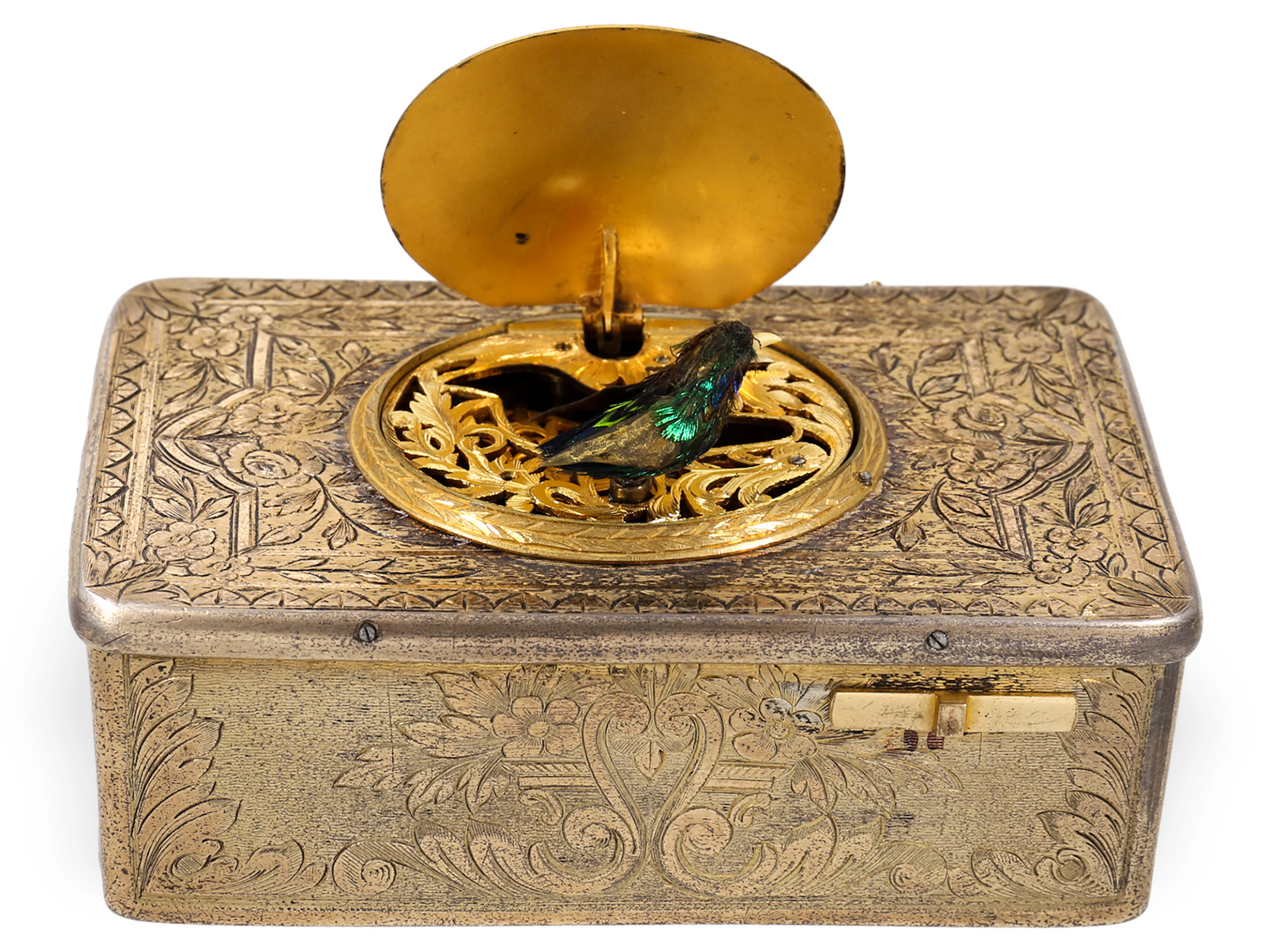 Singing bird box, attributed to Charles Bruguier, silver, ca. 1840