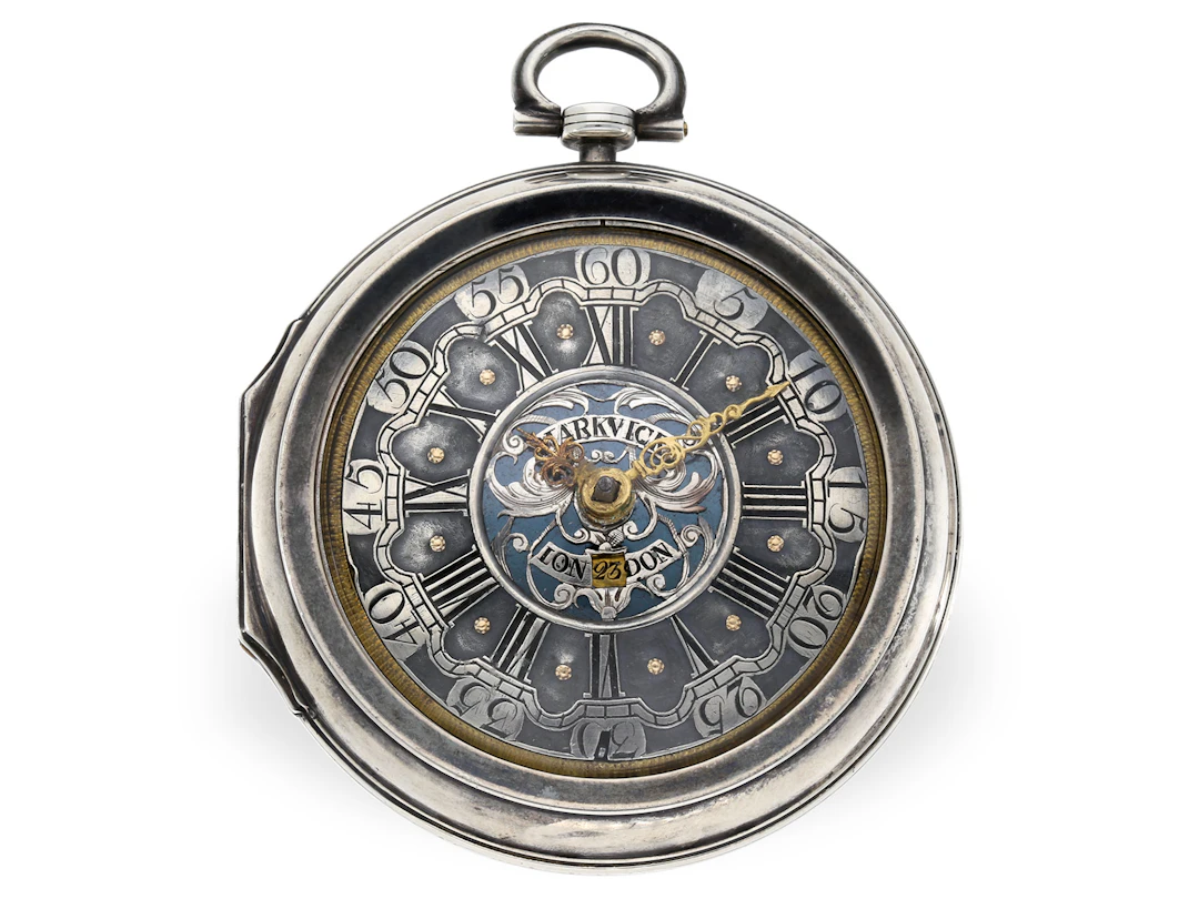 Pocket watch: early London paircase watch with date, Markwick London, c. 1740