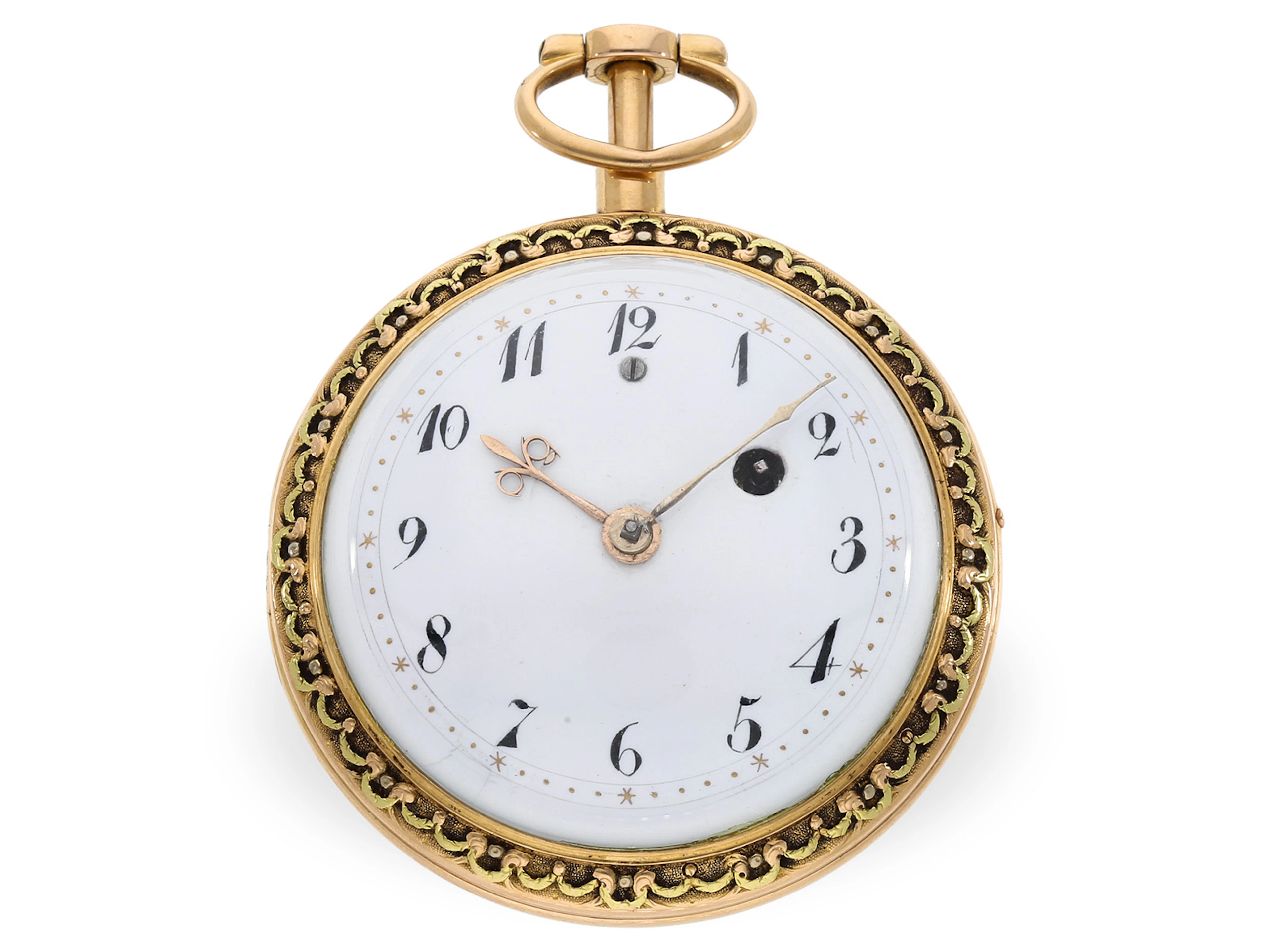 Pocket watch: attractive gold and enamel verge watch with repeater