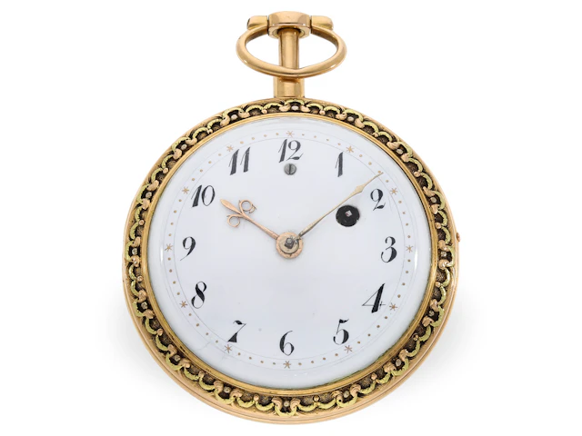Pocket watch: attractive gold and enamel verge watch with repeater