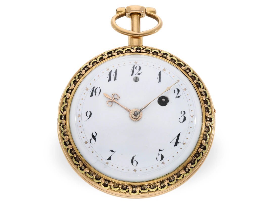 Pocket watch: attractive gold and enamel verge watch with repeater