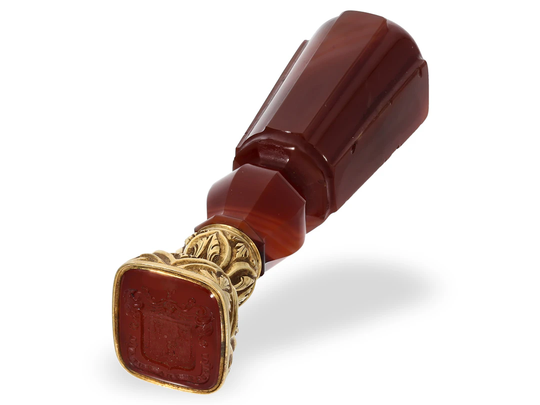 Valuable antique seal, agate/gold, 19th century.