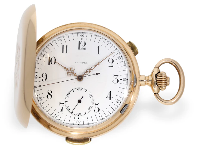 Pocket watch: large and heavy gold hunting case pocket watch with
