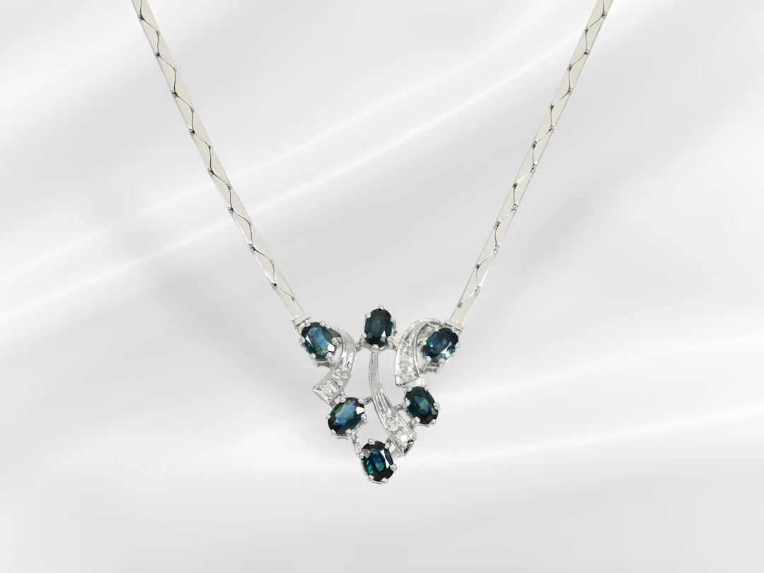 Necklace: delicate vintage sapphire and diamond centre-piece necklace