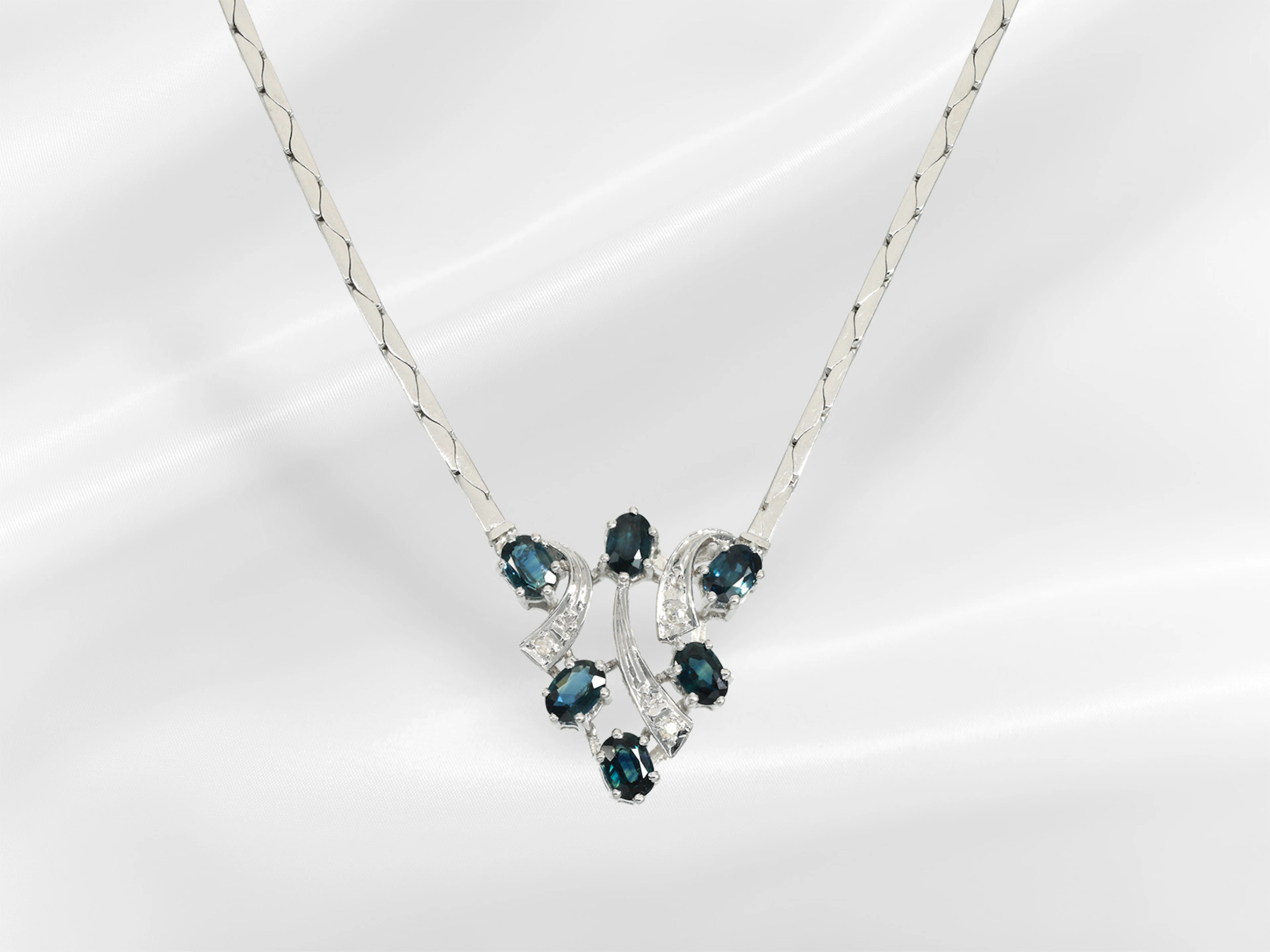 Necklace: delicate vintage sapphire and diamond centre-piece necklace