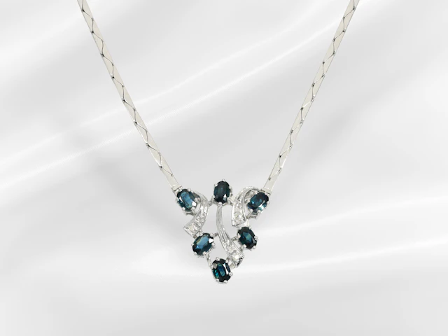 Necklace: delicate vintage sapphire and diamond centre-piece necklace
