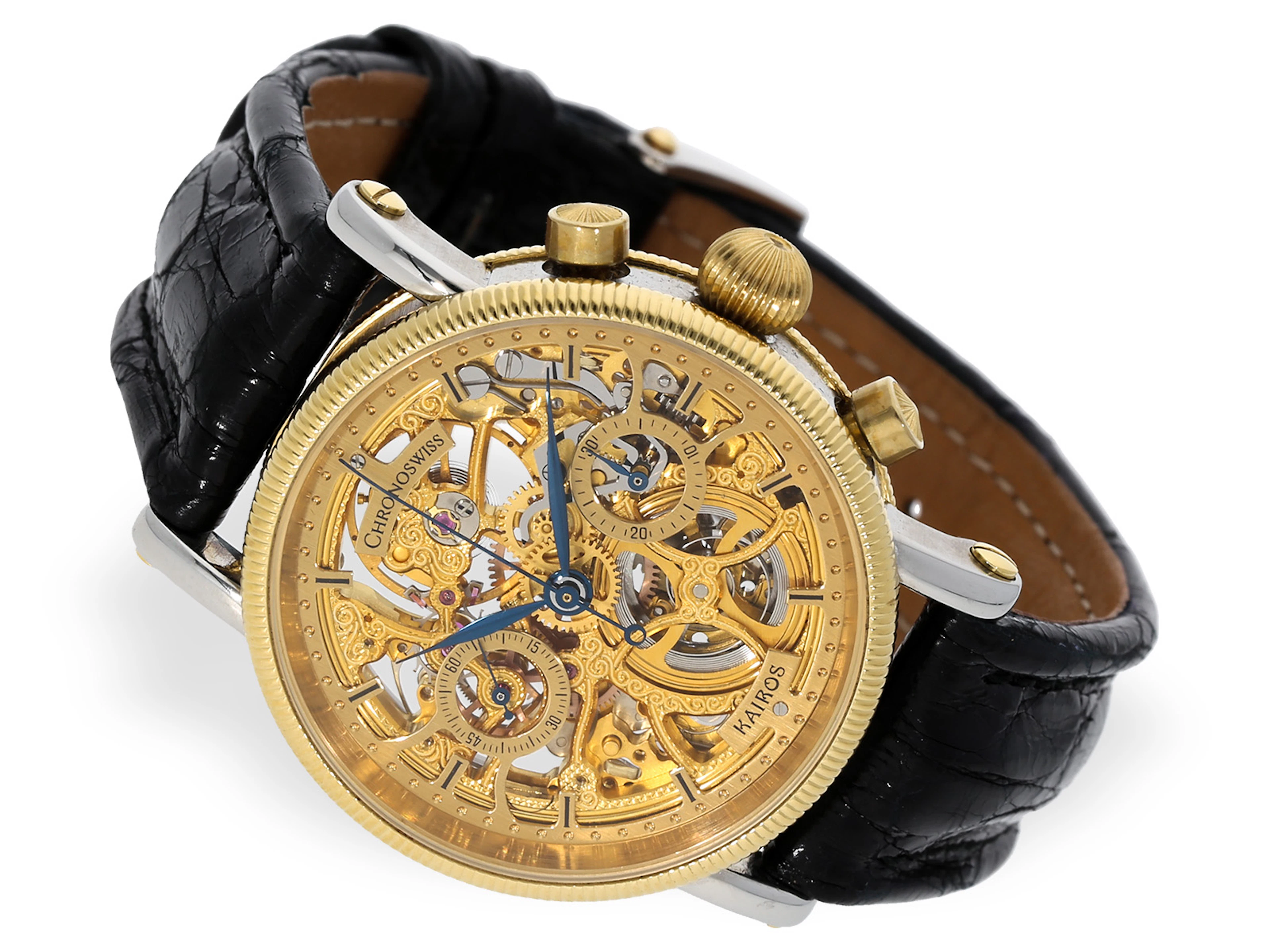 Wristwatch: rare skeletonised, limited-edition 18K gold and steel