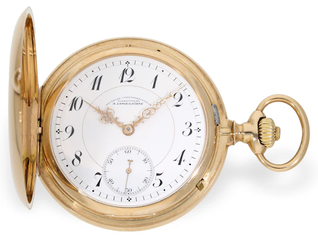 Pocket watch: A. Lange & Söhne gold hunting case pocket watch, circa