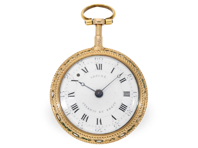 Pocket watch: gold/enamel Lepine, original Lepine Paris with virgule