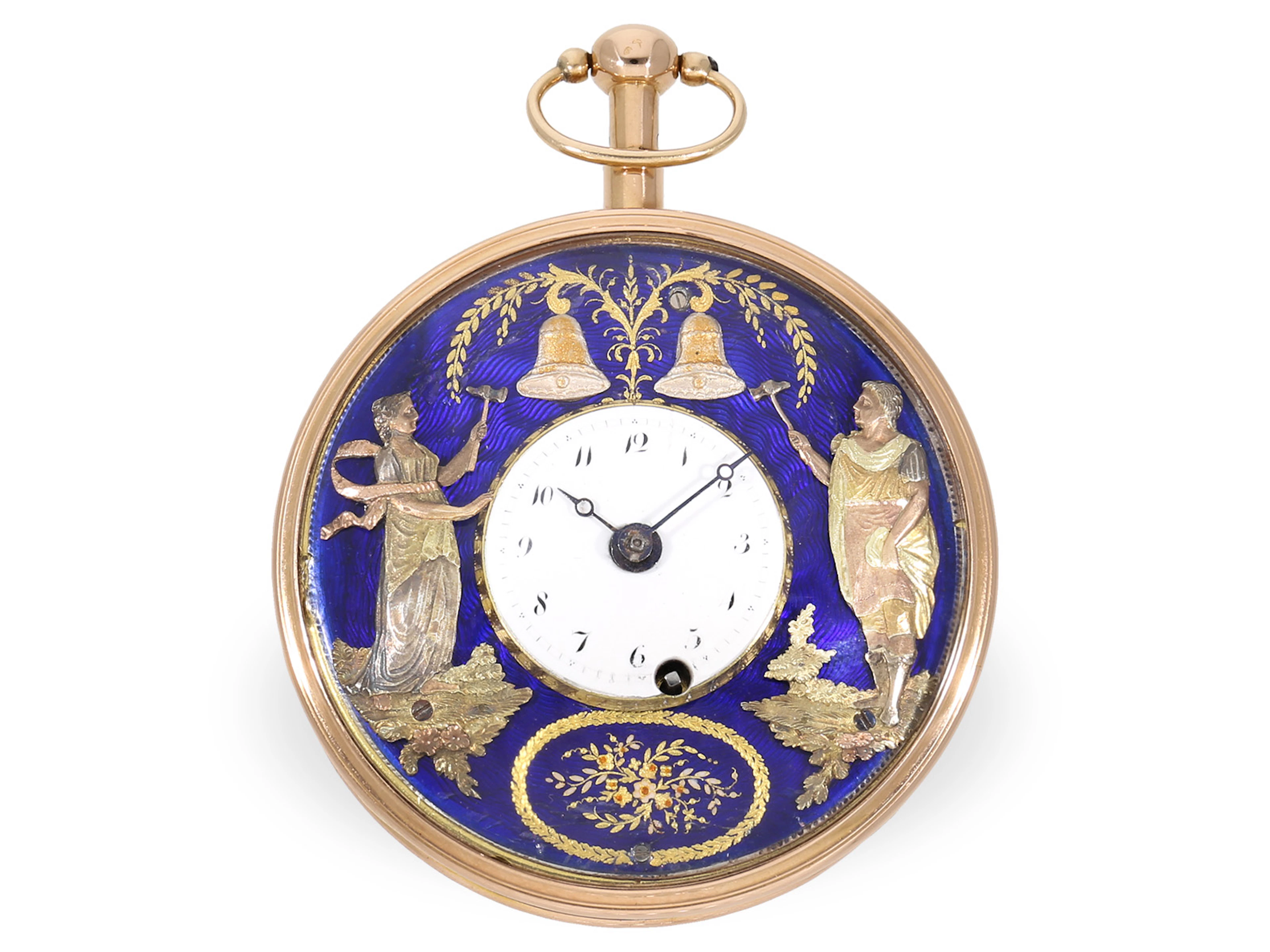Pocket watch: gold Jacquemart figure automaton with rare movement/case