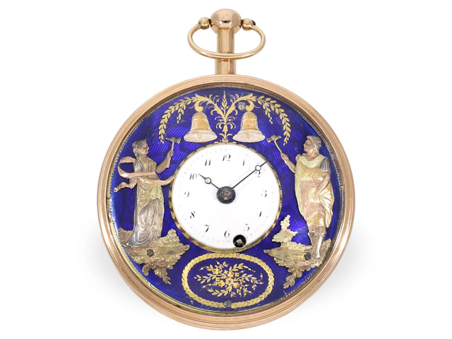 Pocket watch: gold Jacquemart figure automaton with rare movement/case