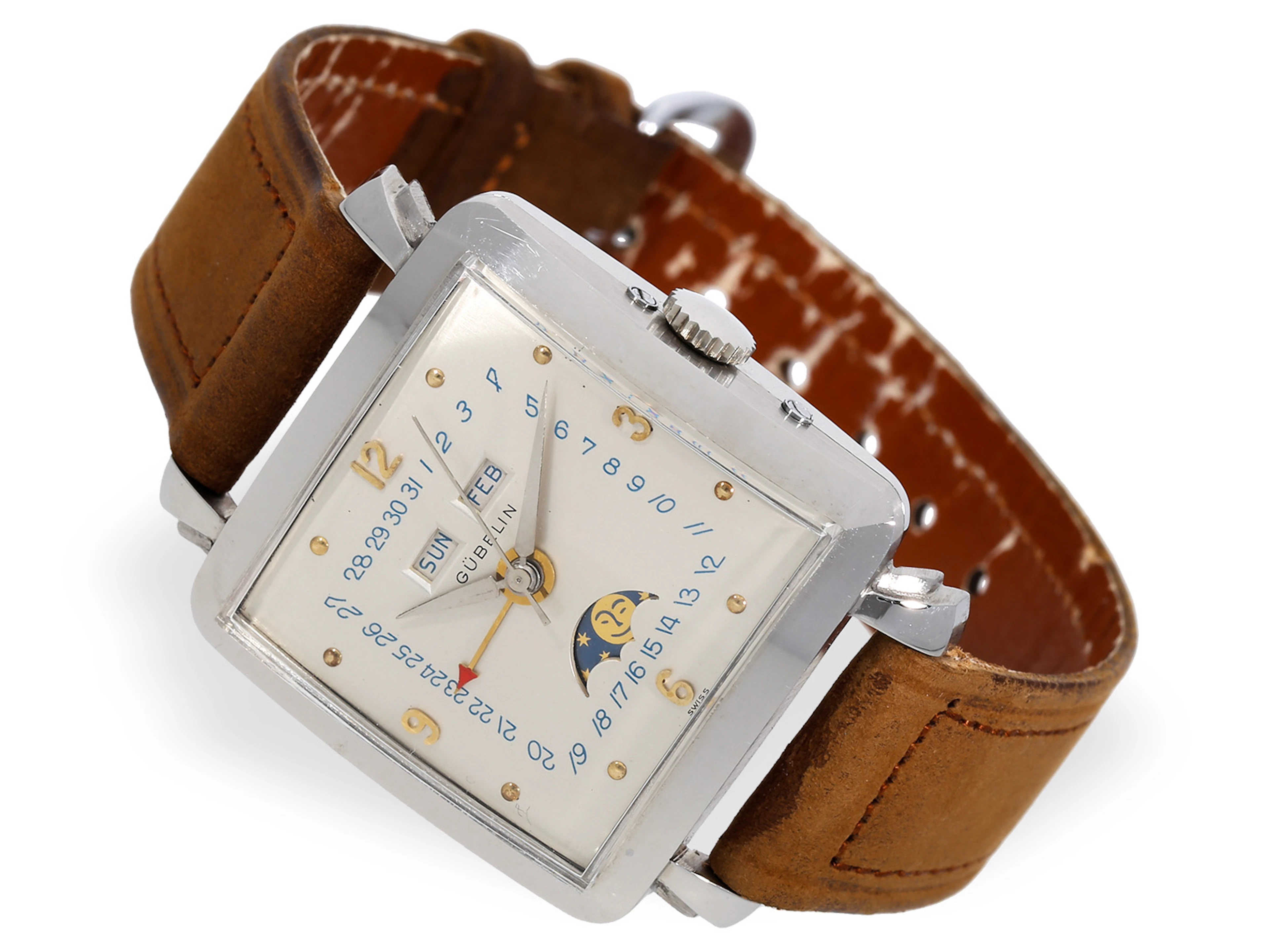 Wristwatch: rare, early Gübelin “Ipso Matic” with calendar and moon