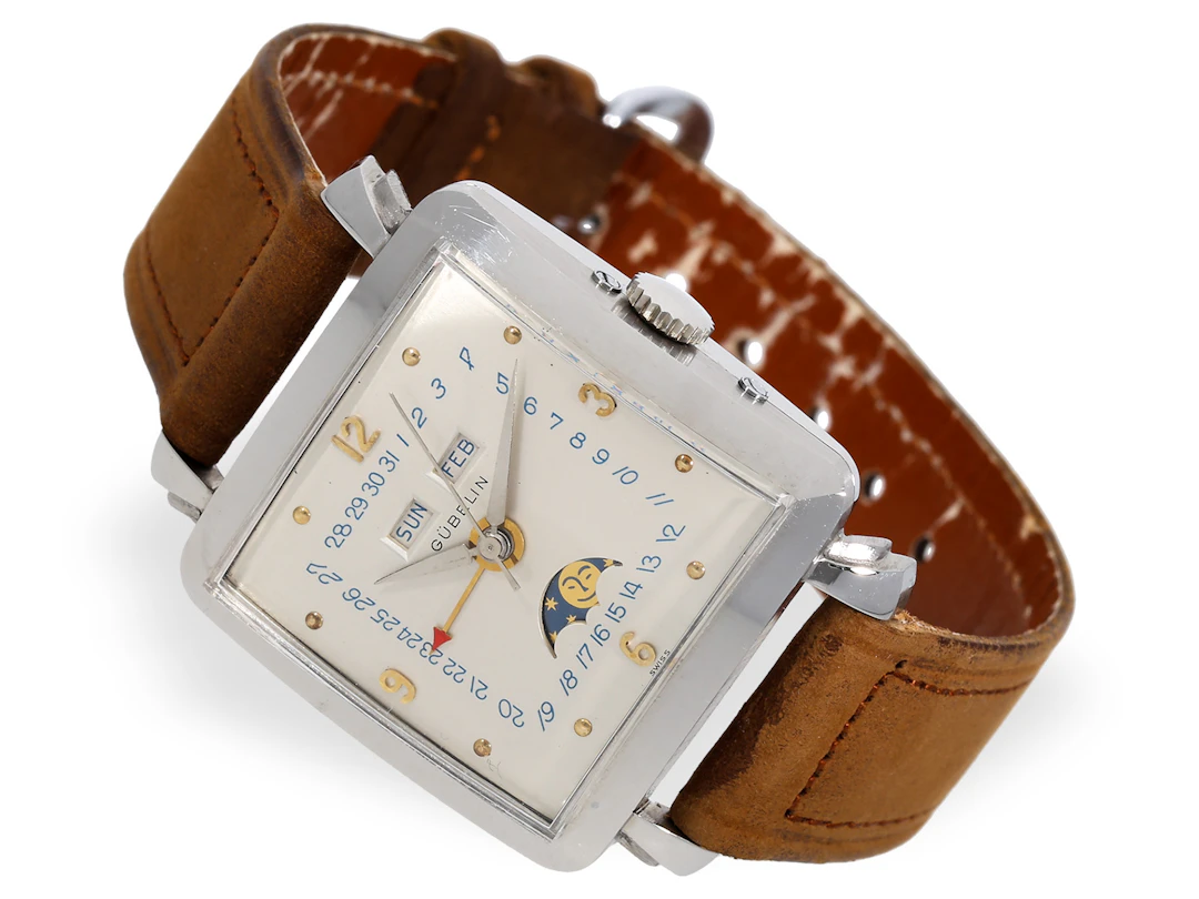 Wristwatch: rare, early Gübelin “Ipso Matic” with calendar and moon