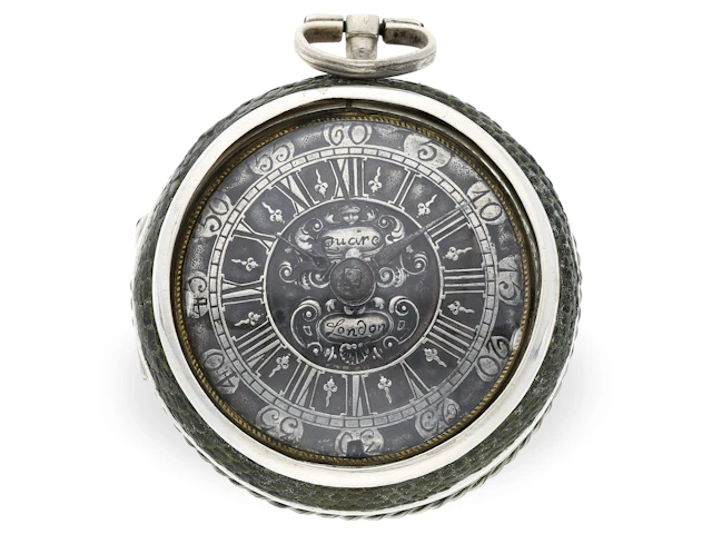 Pocket watch: London pocket watch circa 1700 with mock pendulum, signed