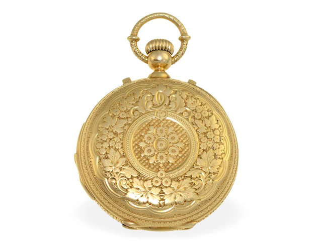 Pocket watch: a heavy, technically interesting ornately designed hunting