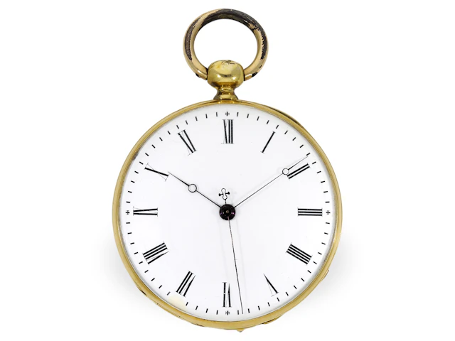 Pocket watch: fine 18K anchor escapement watch with independent stop