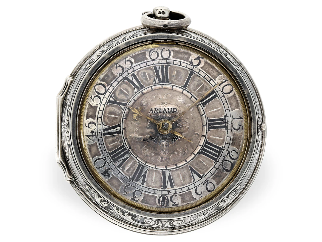 Pocket watch: large London pocket watch with repoussé silver case