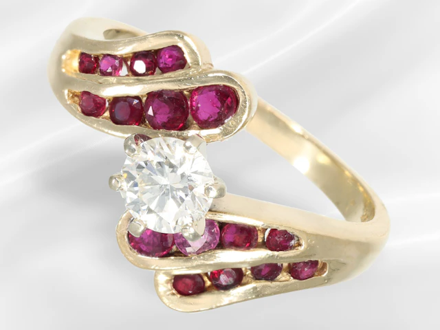 Ring: vintage ruby and brilliant-cut diamond goldsmith's ring, beautiful