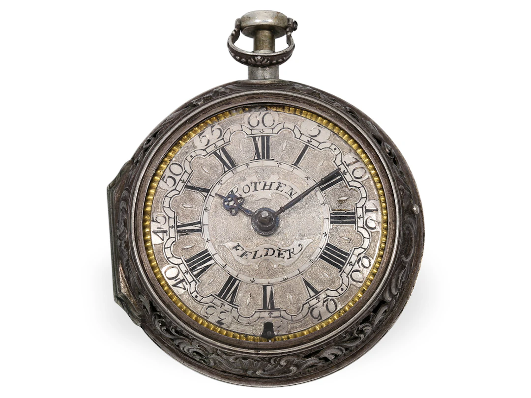 Pocket watch: early South German repoussé verge watch with repeater