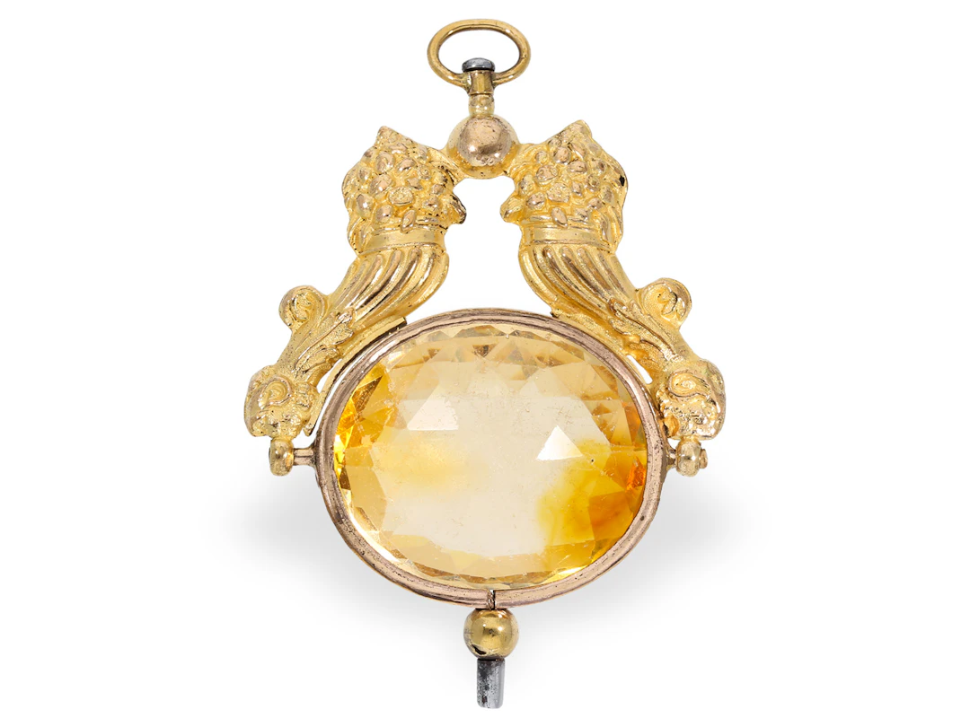 Watch key: outstanding 18K ceremonial key ‘Cornucopia’ with citrine, ca. 1810