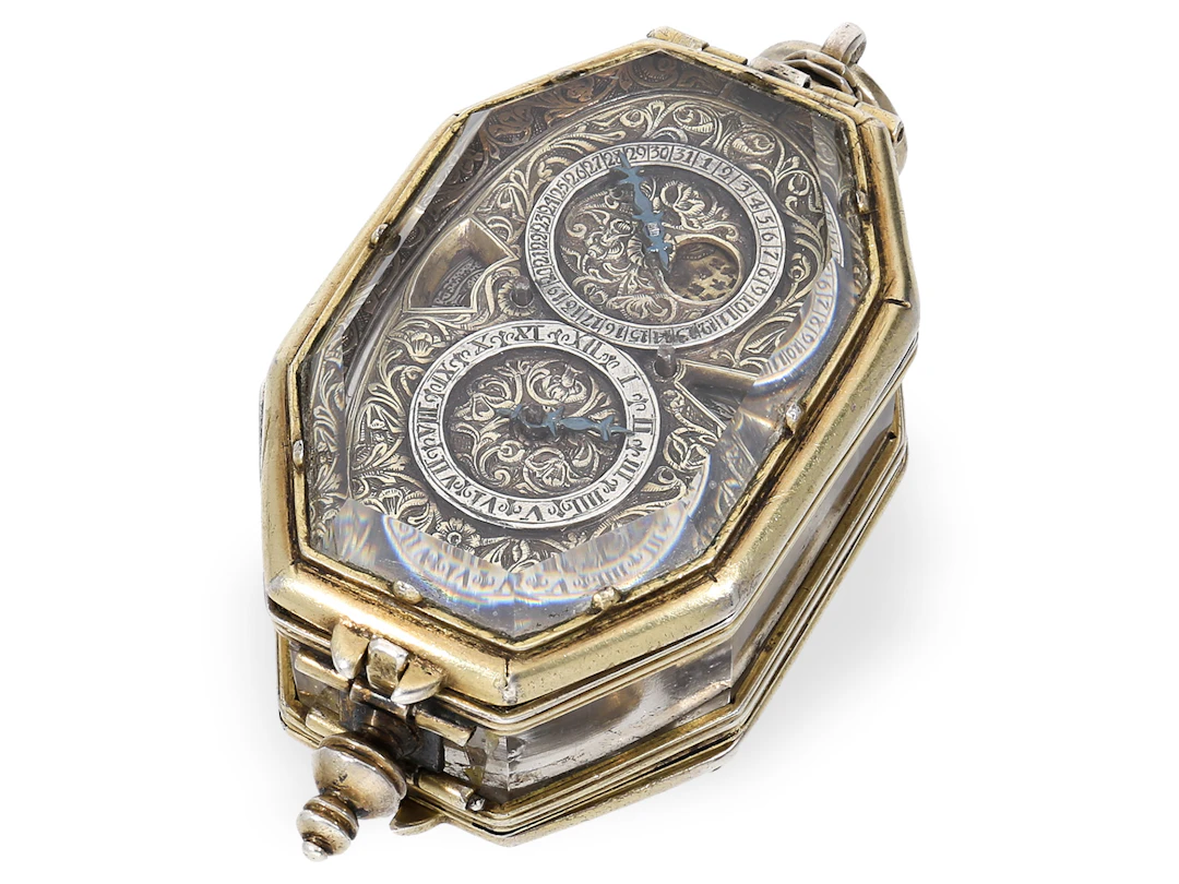 Pendent watch: large, extremely rare octagonal rock crystal astronomical