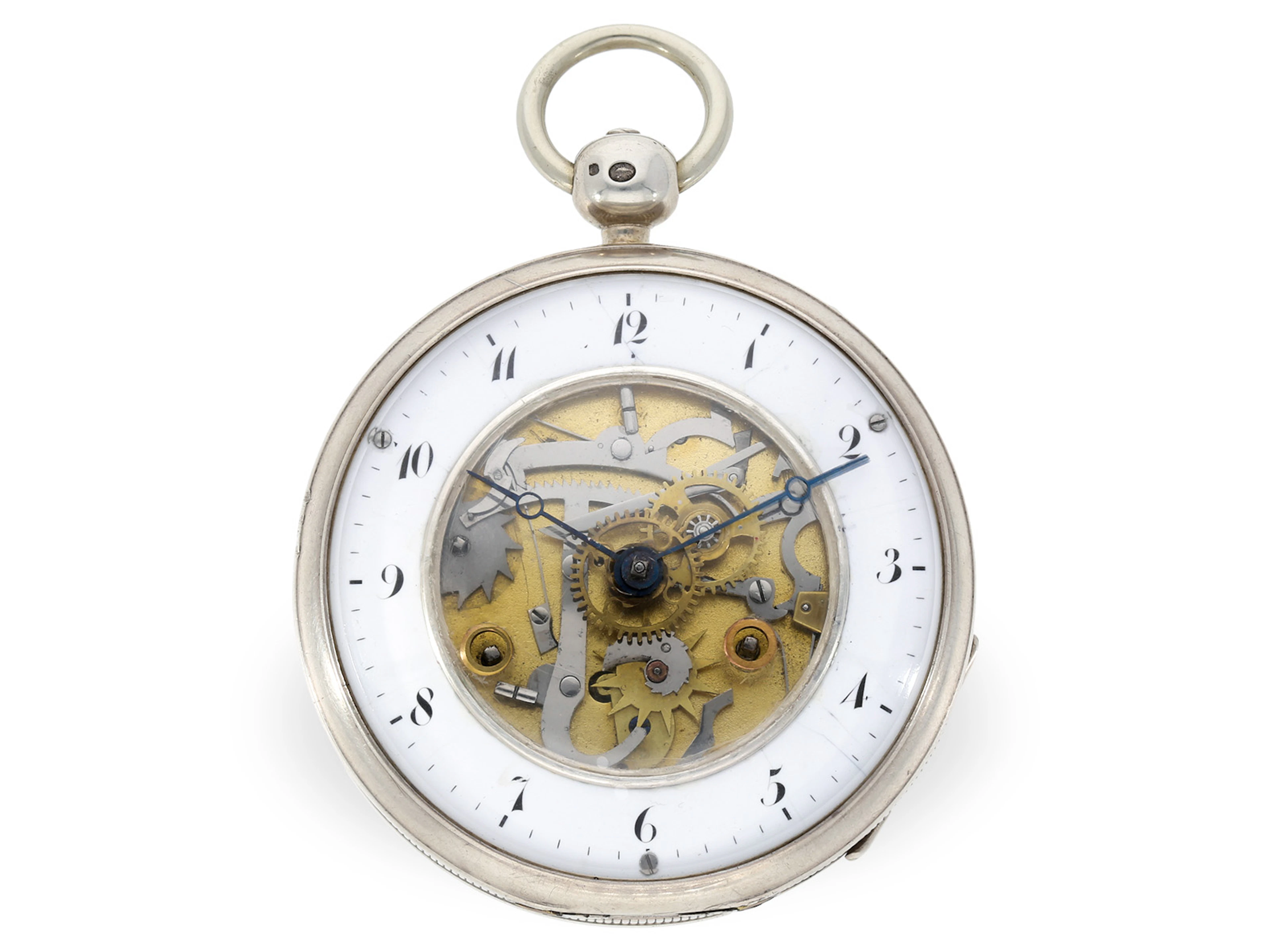 Pocket watch: large skeletonised verge watch with self-striking mechanism