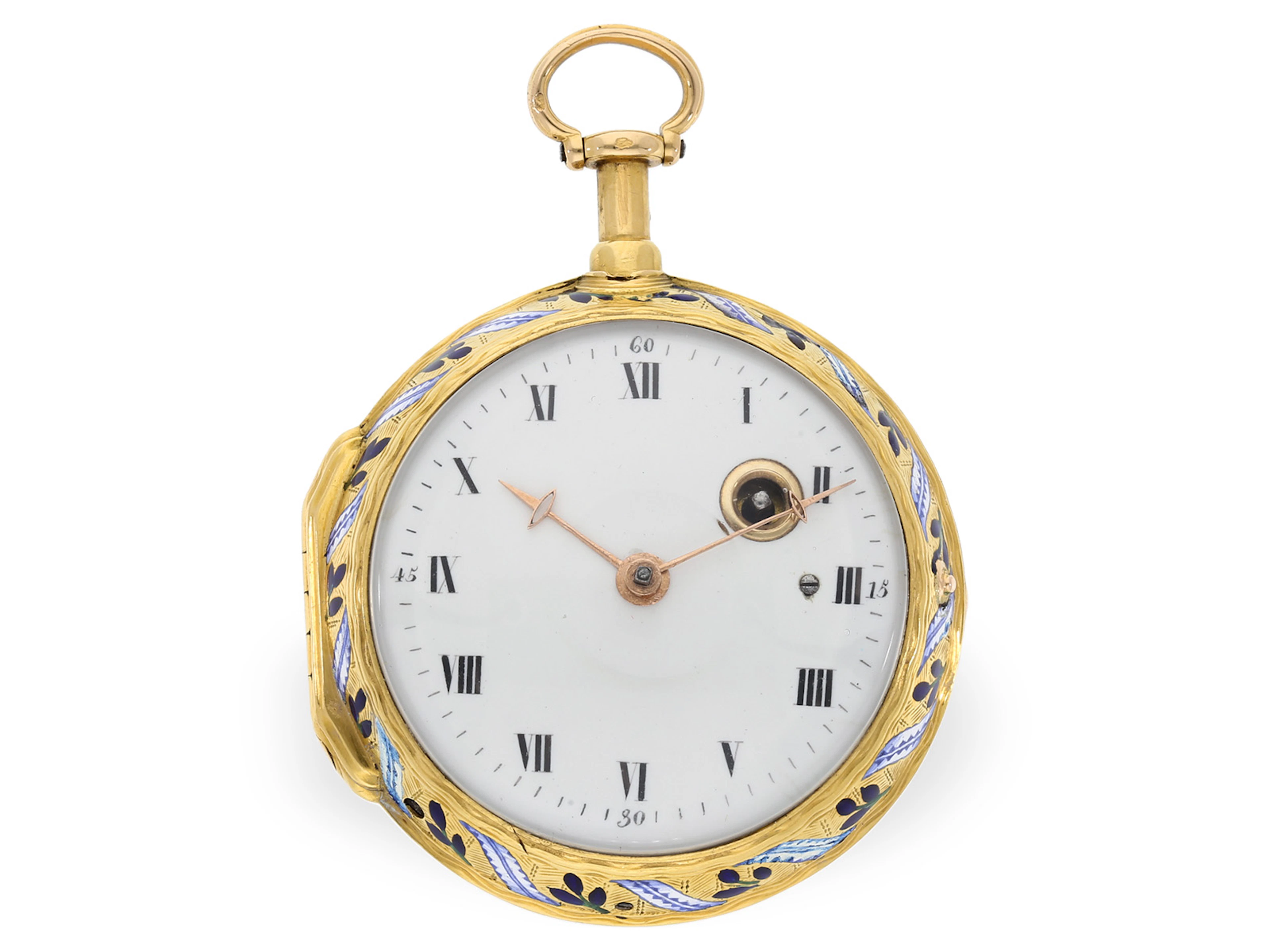 Pocket watch: outstanding gold and enamel verge watch with repeater