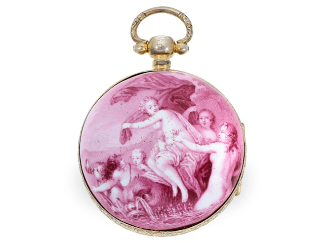 Pocket watch: early verge watch with extremely rare ‘Camaieu’ enamel